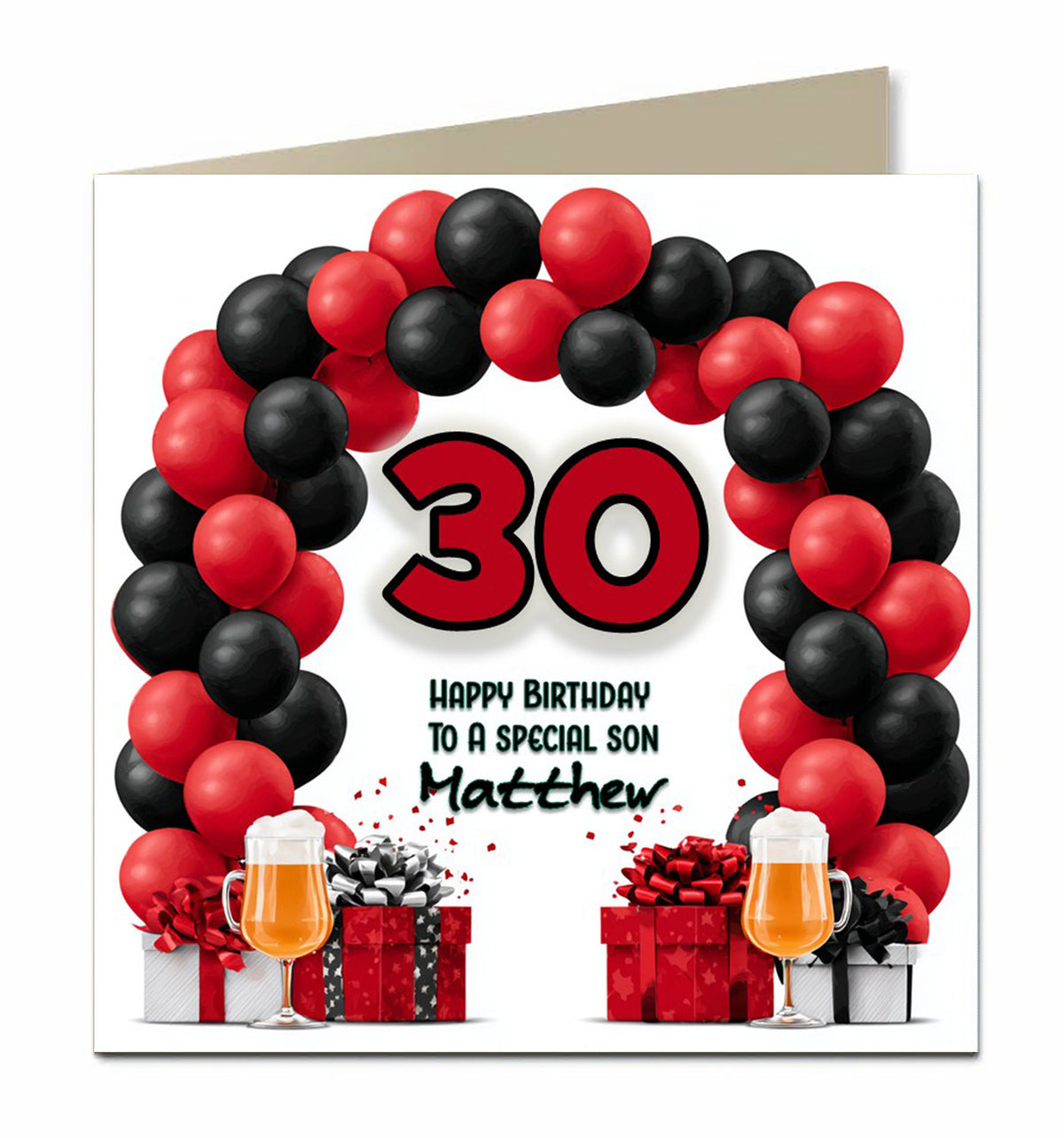 30th Birthday Card for Men, Son, Grandson, Dad, Brother, Nephew, Friend, Balloons and Beer Ale Lager