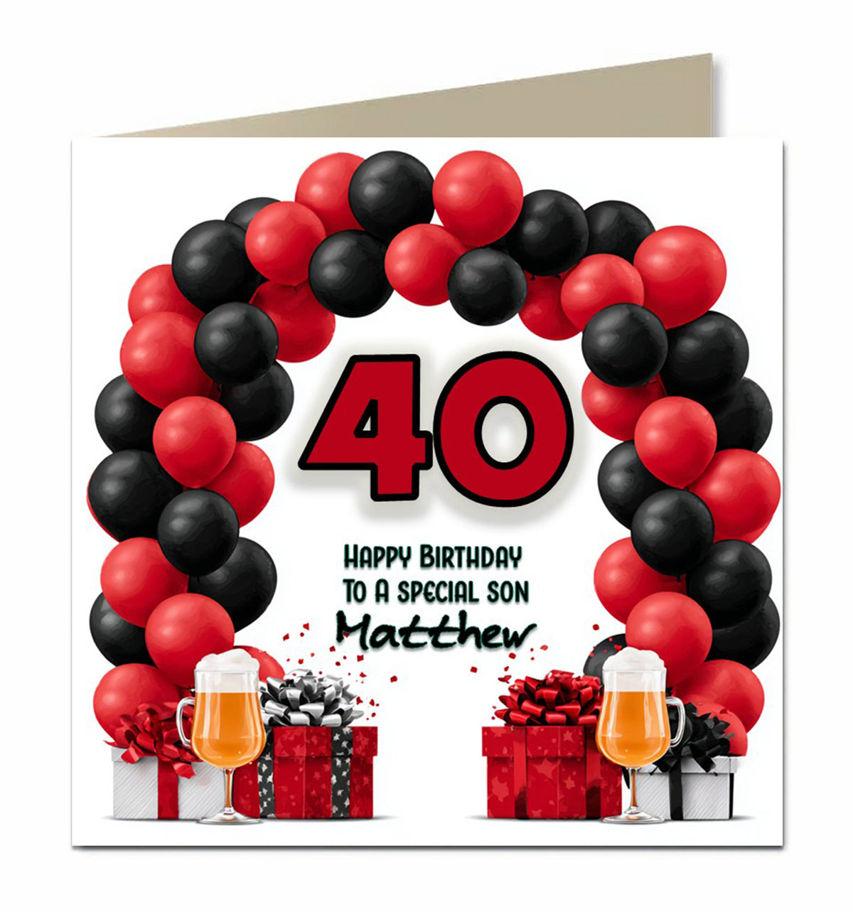 40th Birthday Card for Boys, Son, Grandson, Great Grandson, Dad, Nephew, Friend, Step Son, Godson, Brother, Personalised, Balloons