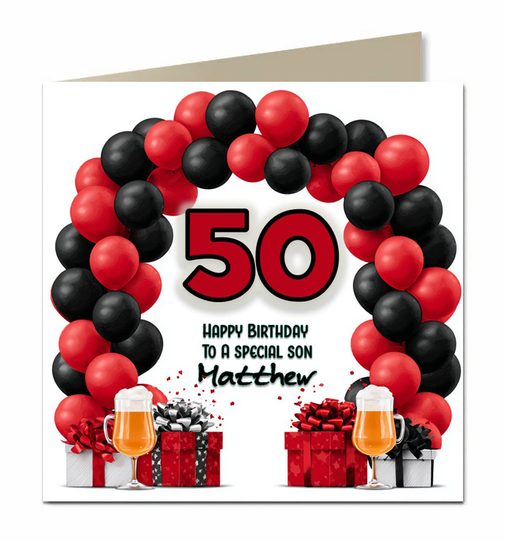 50th Birthday Card for Boys, Son, Grandson, Great Grandson, Dad, Nephew, Friend, Brother, Neighnour. In Law, Personalised, Balloons