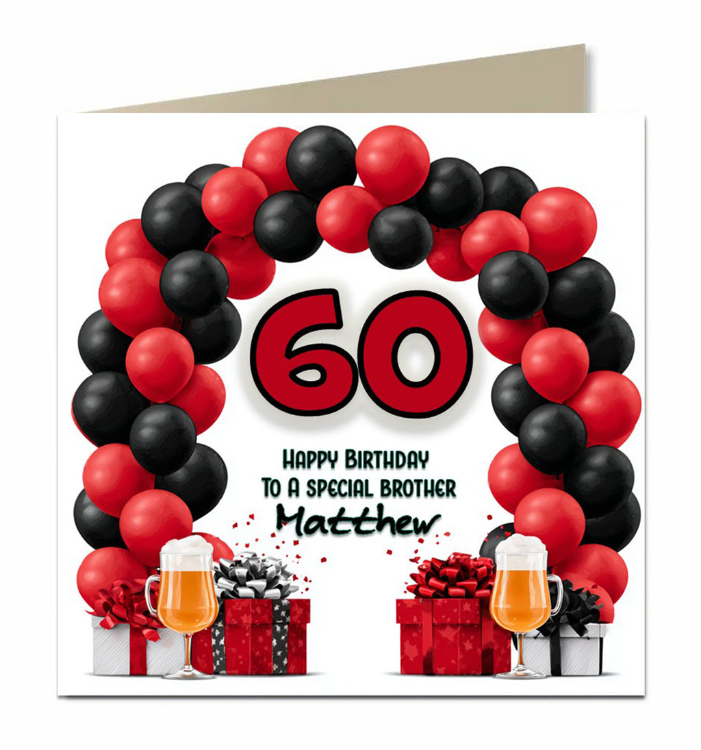 60th Birthday Card for Boys, Son, Grandson, Grandad, Dad, Nephew, Friend, Brother, Neighnour. In Law, Personalised, Balloons