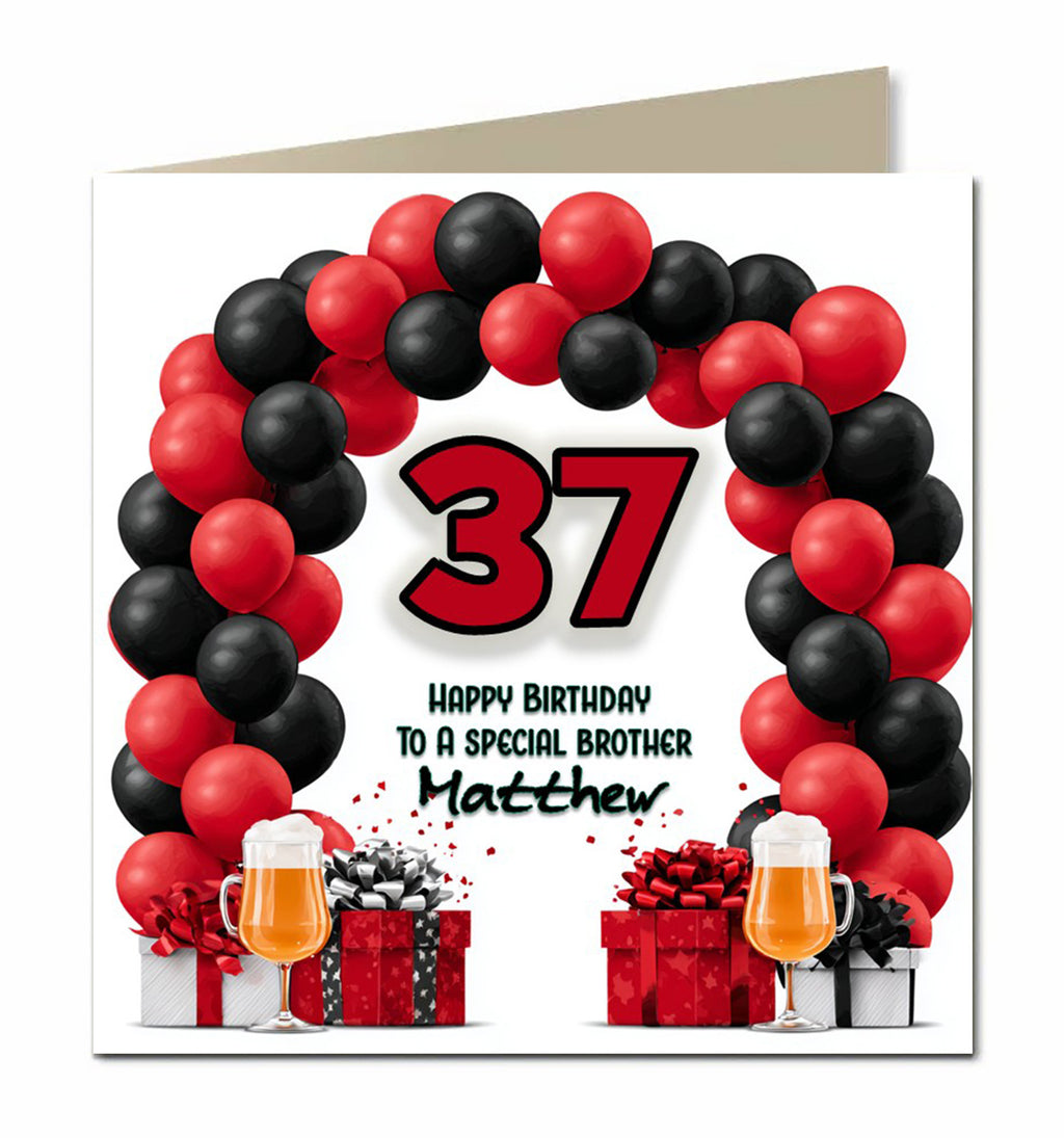 Personalised Birthday Card - Red and Black Birthday Balloons