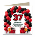 Personalised Birthday Card - Red and Black Birthday Balloons