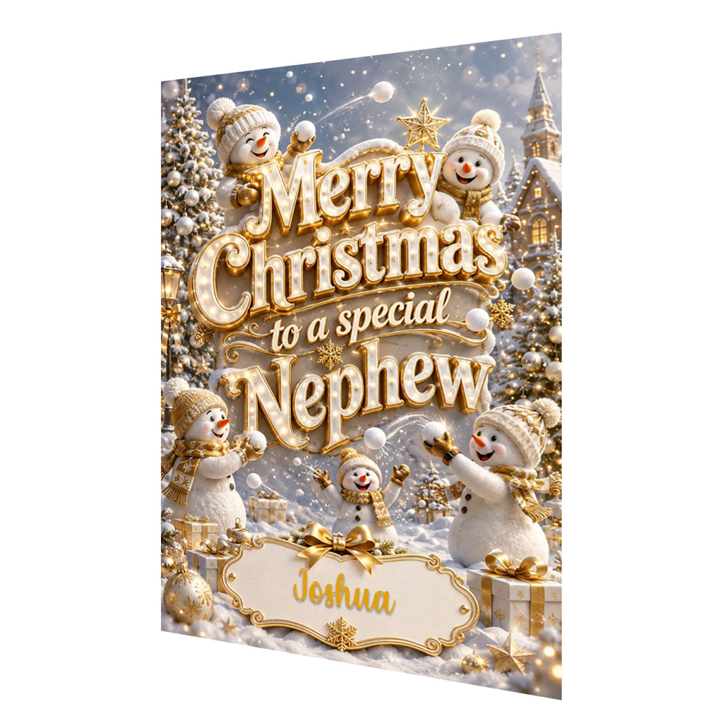 Personalised Christmas Card - Gold Snowmen