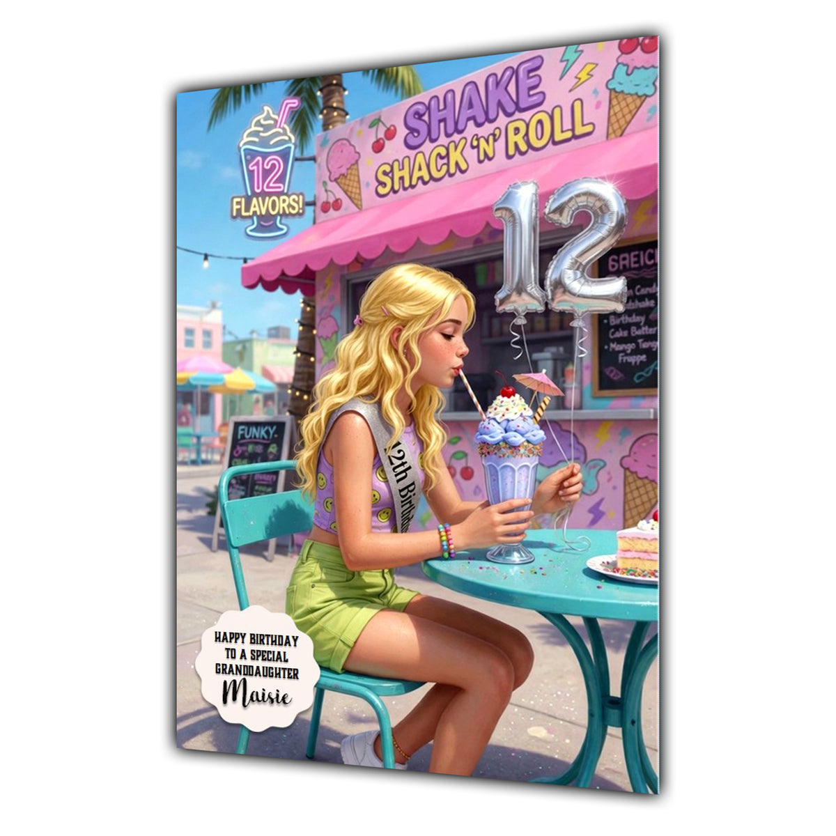 12th Birthday Card Milkshake Girl, Granddaughter, Daughter,  Large A5 Size
