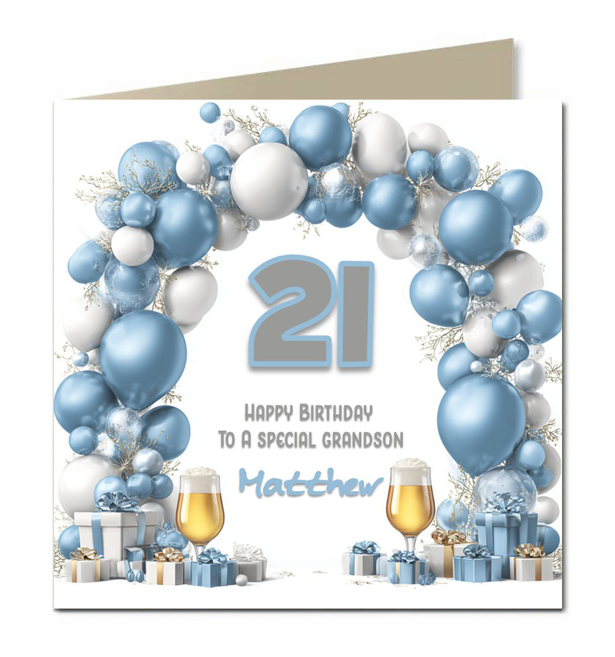 21st Birthday Card for Men, Son, Grandson, Brother, Nephew, Friend, Balloons and Beer Ale Lager