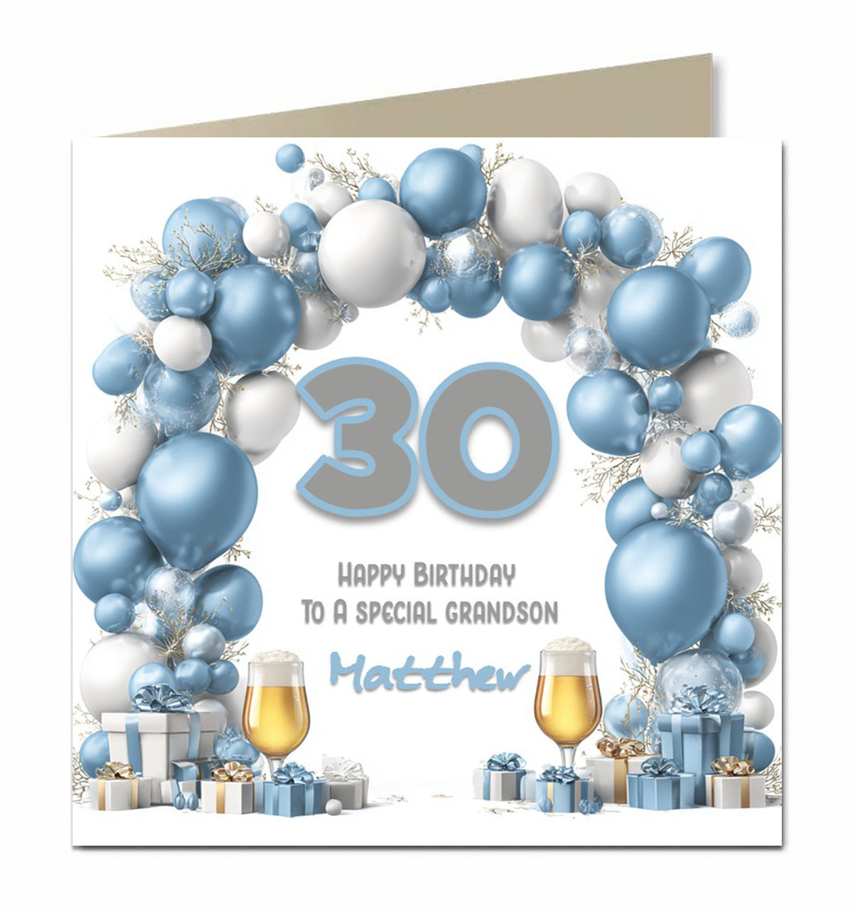 30th Birthday Card for Boys, Son, Grandson, Great Grandson, Dad, Nephew, Friend, Step Son, Godson, Brother, Personalised, Balloons