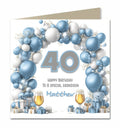 40th Birthday Card for Boys, Son, Grandson, Great Grandson, Dad, Nephew, Friend, Step Son, Godson, Brother, Personalised, Balloons