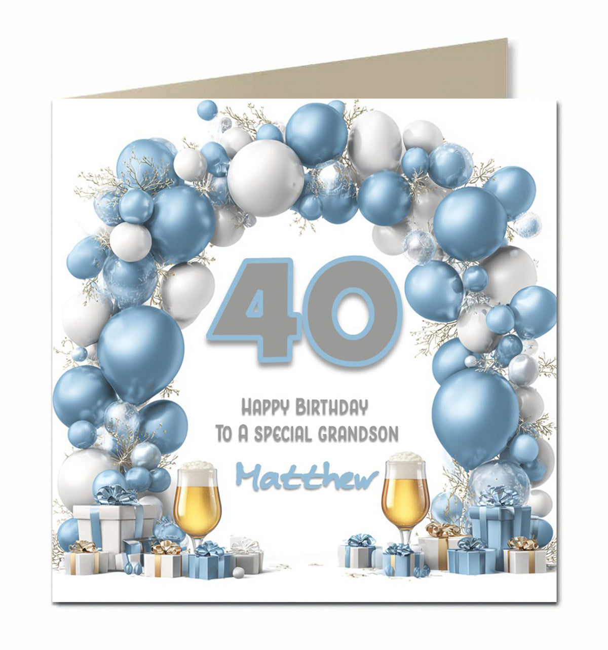 40th Birthday Card for Boys, Son, Grandson, Great Grandson, Dad, Nephew, Friend, Step Son, Godson, Brother, Personalised, Balloons
