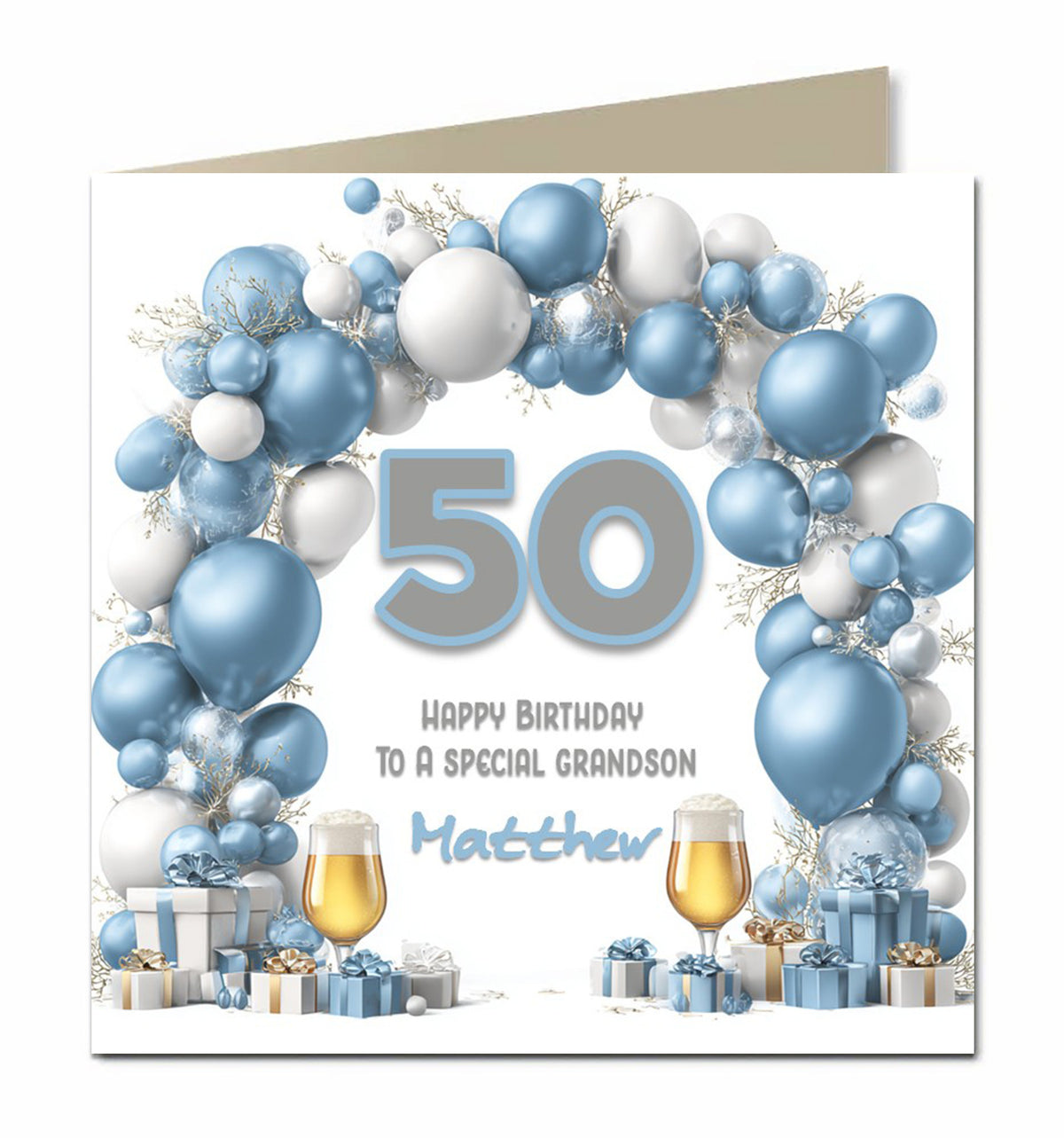 50th Birthday Card for Boys, Son, Grandson, Great Grandson, Dad, Nephew, Friend, Brother, Neighnour. In Law, Personalised, Balloons