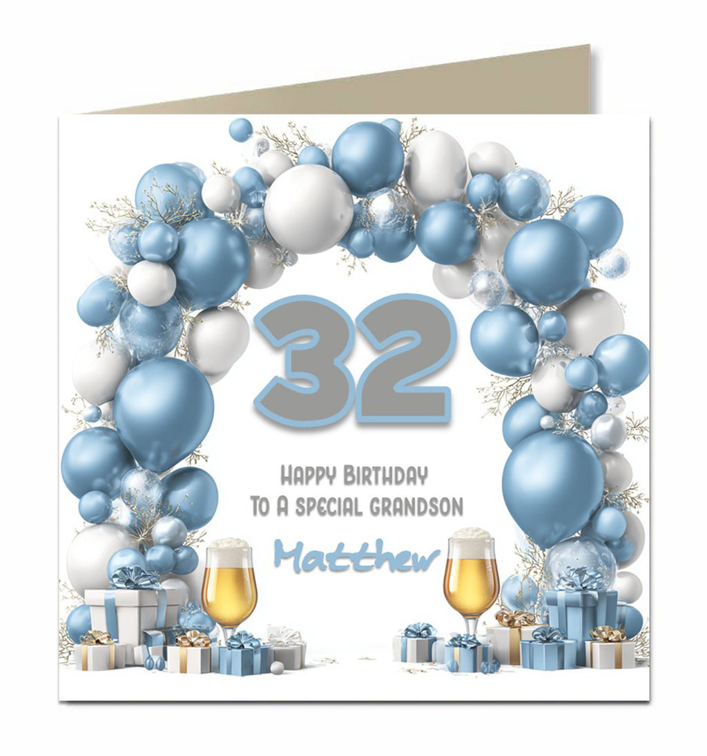 Personalised Birthday Card - Blue and Silver Birthday Balloons