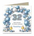 Personalised Birthday Card - Blue and Silver Birthday Balloons