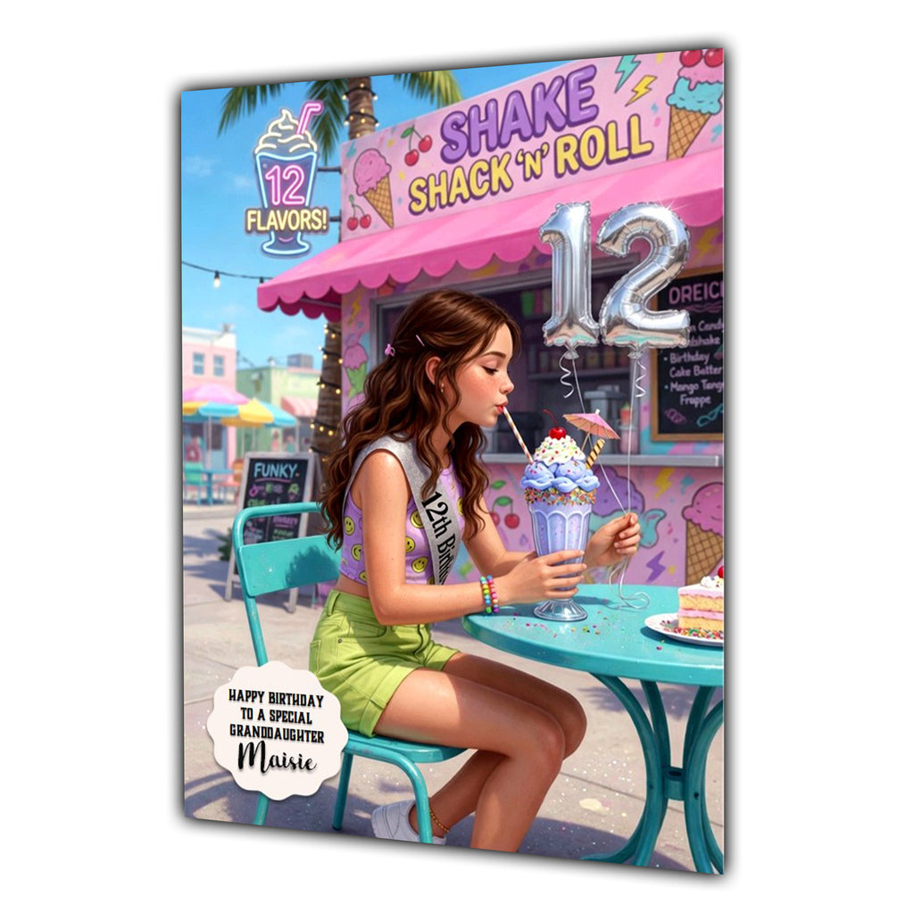 12th Birthday Card Milkshake Girl, Granddaughter, Daughter,  Large A5 Size