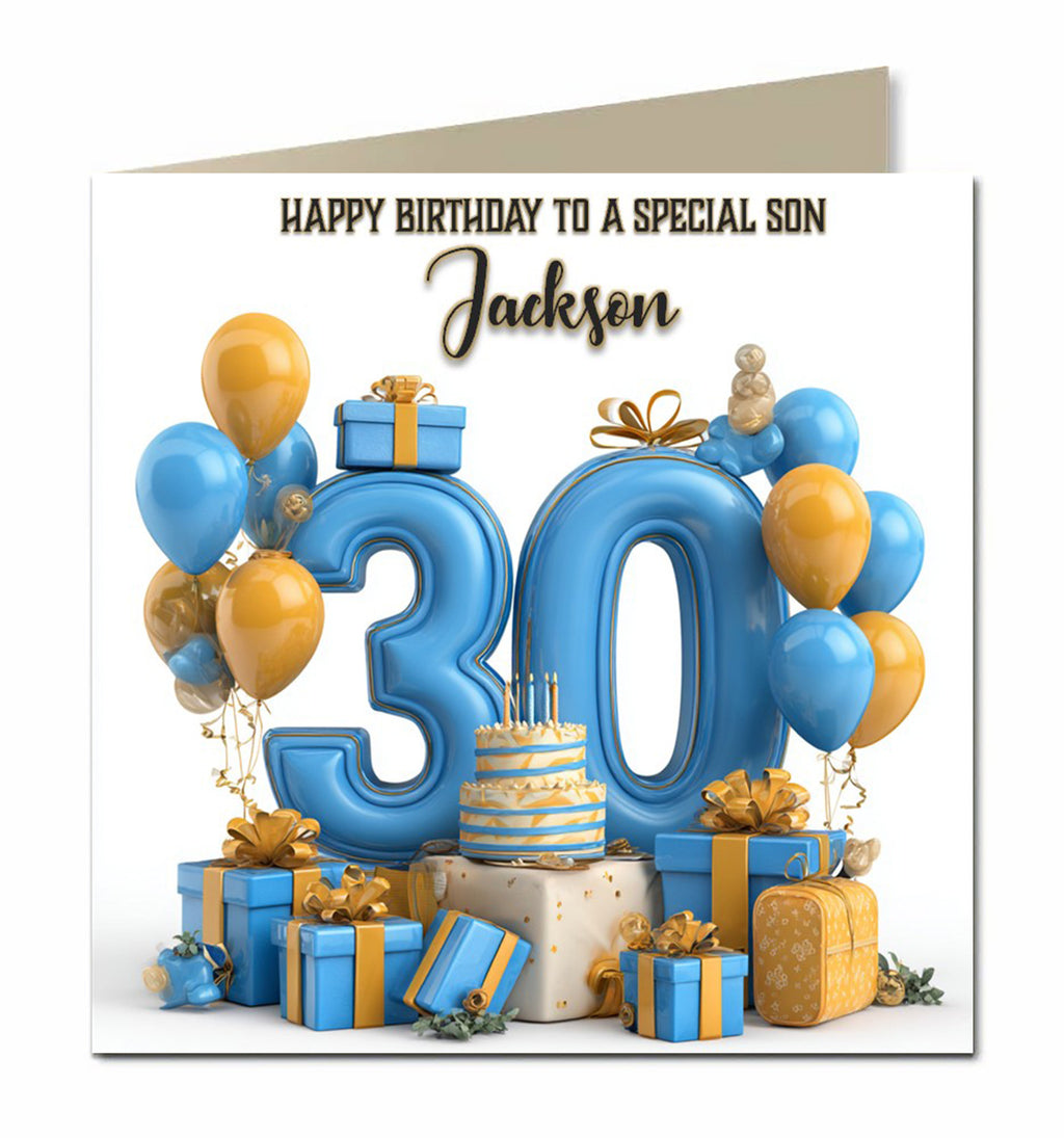 30th Birthday Card for Boys, Son, Grandson, Great Grandson, Dad, Nephew, Friend, Step Son, Godson, Brother, Personalised, Balloons