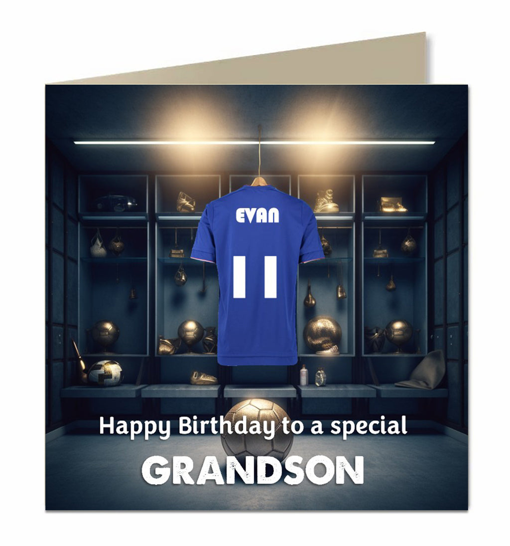 Personalised Birthday Card - Blue Football Shirt