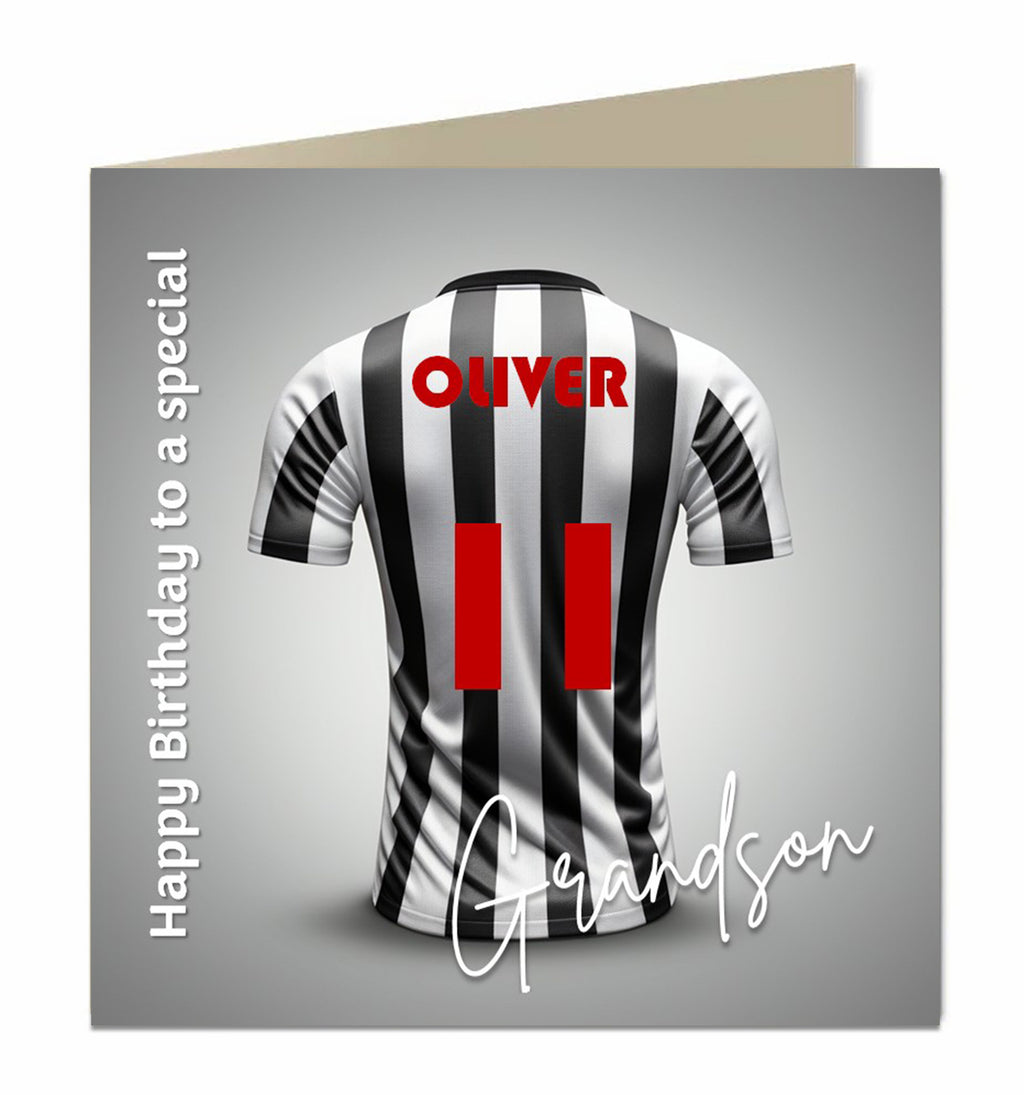 Personalised Birthday Card - Black and White Striped Football Shirt
