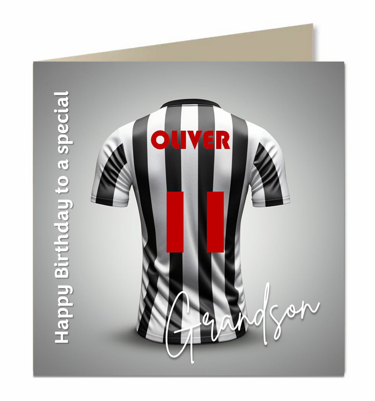 Personalised Birthday Card - Black and White Striped Football Shirt