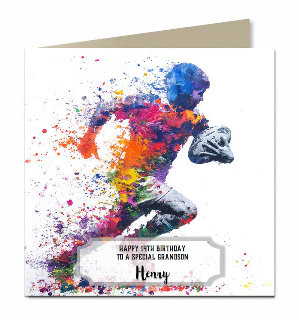 Birthday Card for Grandson, Son, Nephew, Brother, Rugby, Personalised