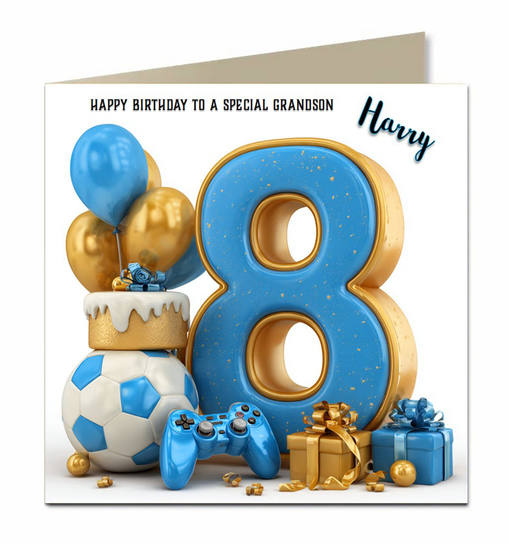 8th Birthday Card for Boys Personalised