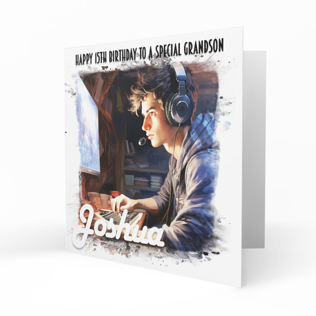 Personalised Birthday Card - Boy Gaming with Headphones