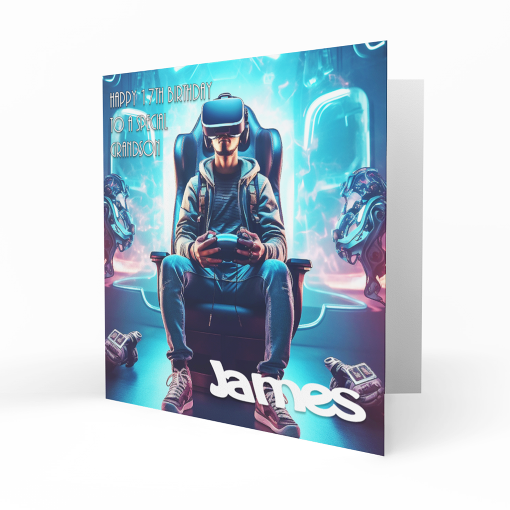 Personalised Birthday Card, Male, Teenage Boys, Son, Grandson, Nephew, Friend, Boyfriend, Gaming, Gamer, Gamepad, VR, Virtual Reality