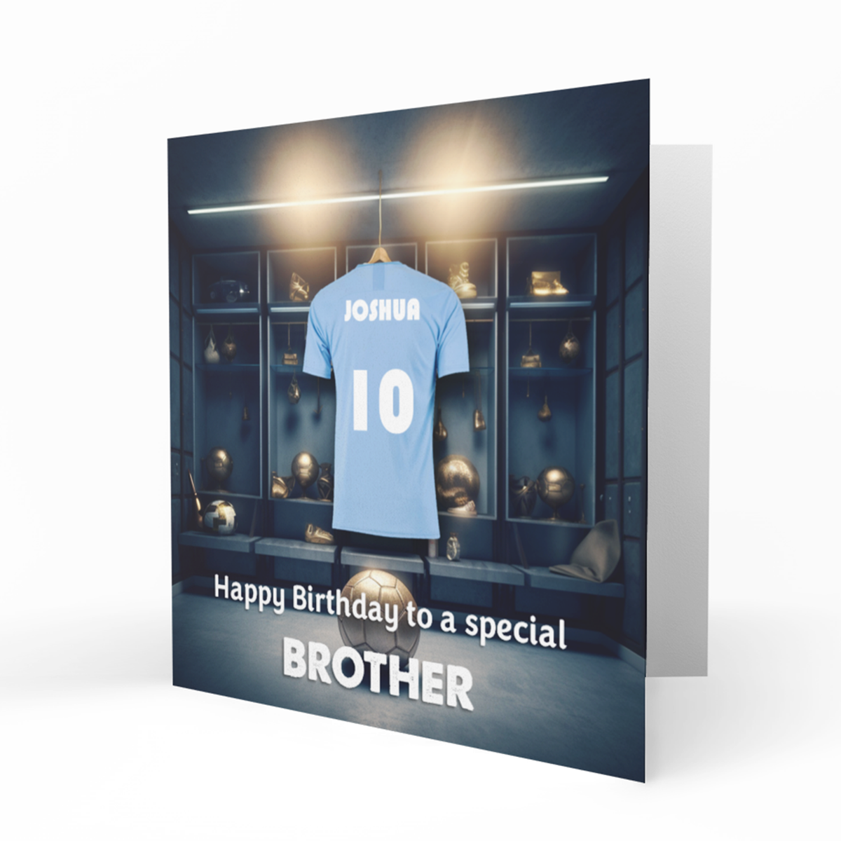 Personalised Birthday Card, Male, Boys, Mens, Son, Grandson, Brother, Boyfriend, Husband, Dad, Uncle, Light Blue Football Shirt, Top