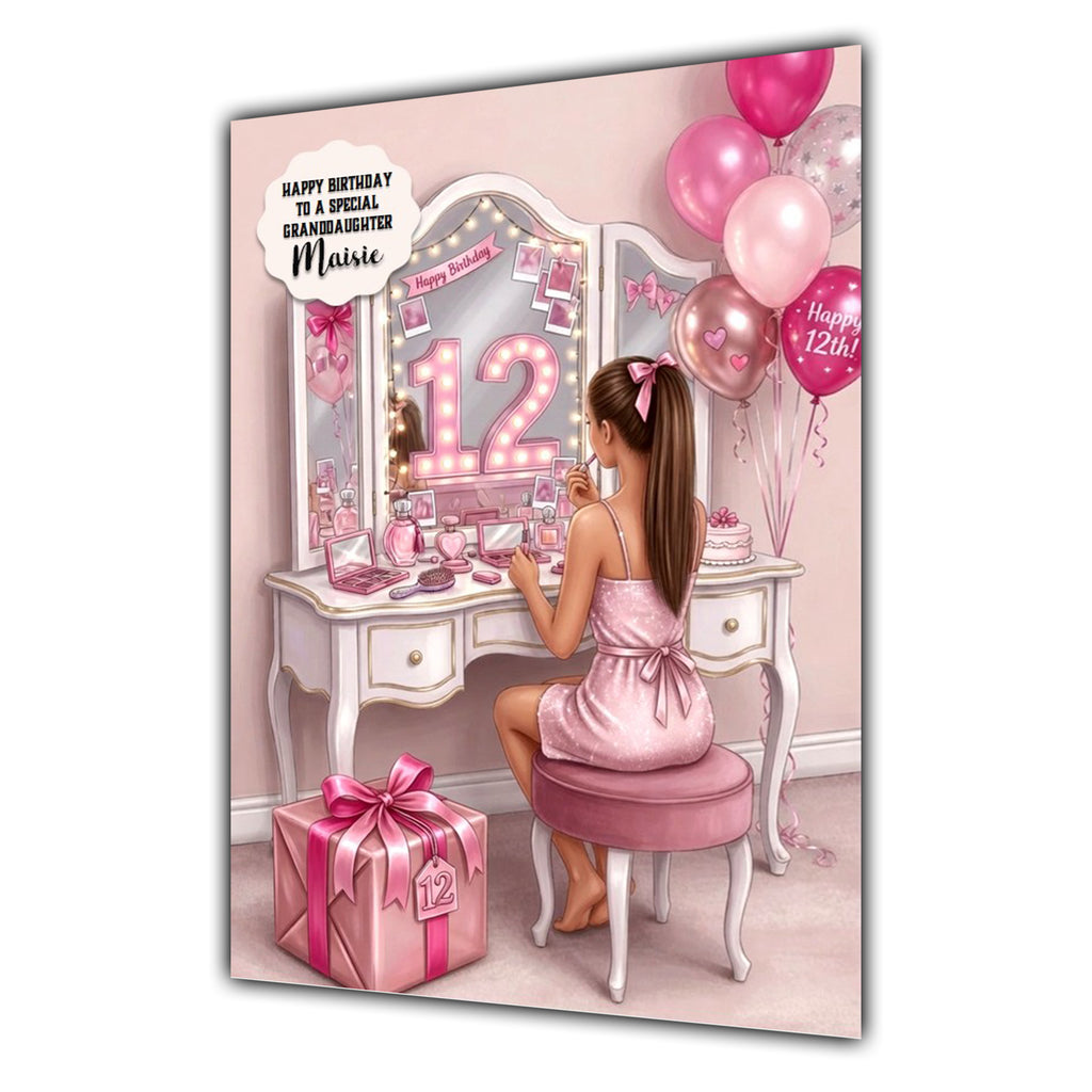 12th Birthday Card Lip Gloss Girl, Granddaughter, Daughter, Large A5 Size
