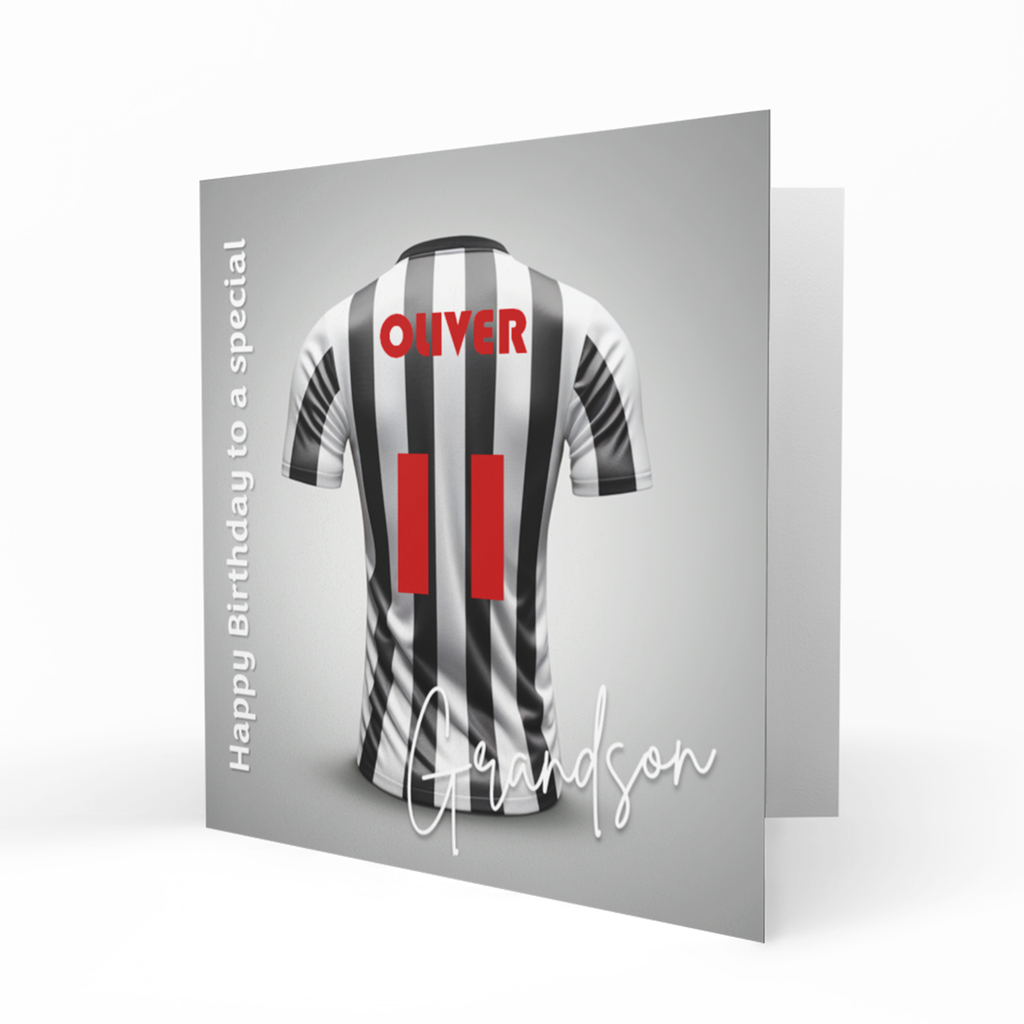 Personalised Birthday Card - Black and White Striped Football Shirt
