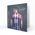 Personalised Birthday Card - Claret and Blue Striped Football Shirt on a Player