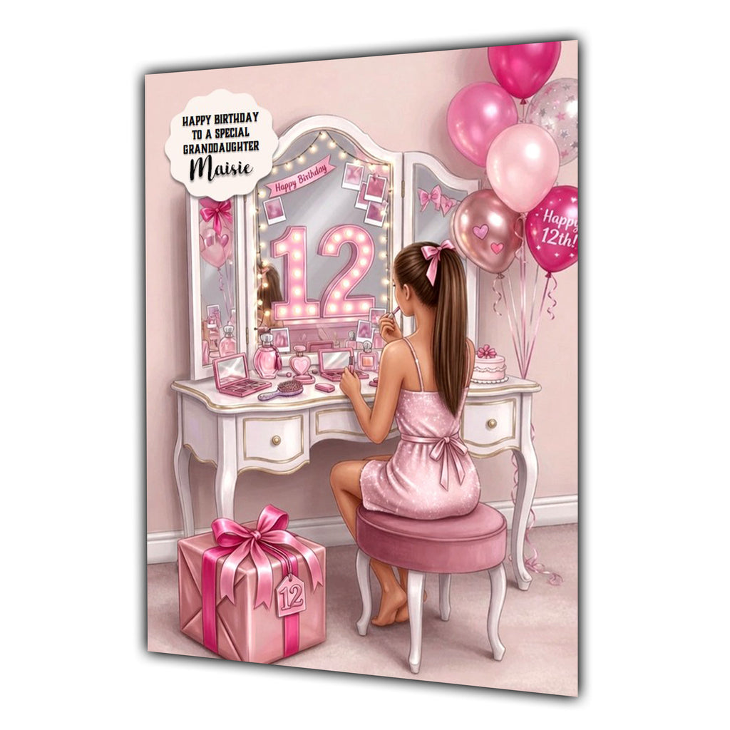 12th Birthday Card Lip Gloss Girl, Granddaughter, Daughter, Large A5 Size