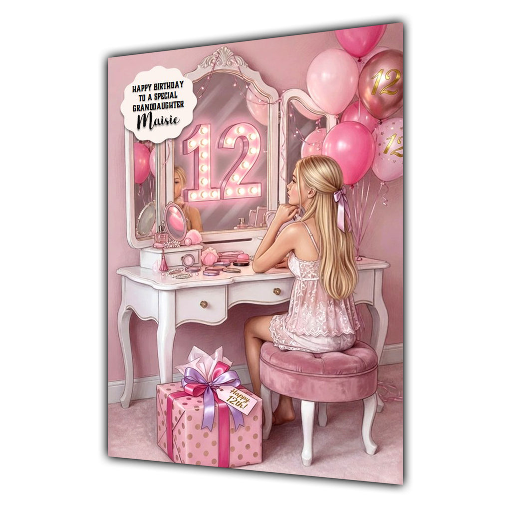 12th Birthday Card Beauty Girl, Granddaughter, Daughter, Large A5 Size