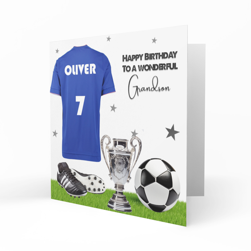 Personalised Birthday Card - Blue Football Shirt and Boots