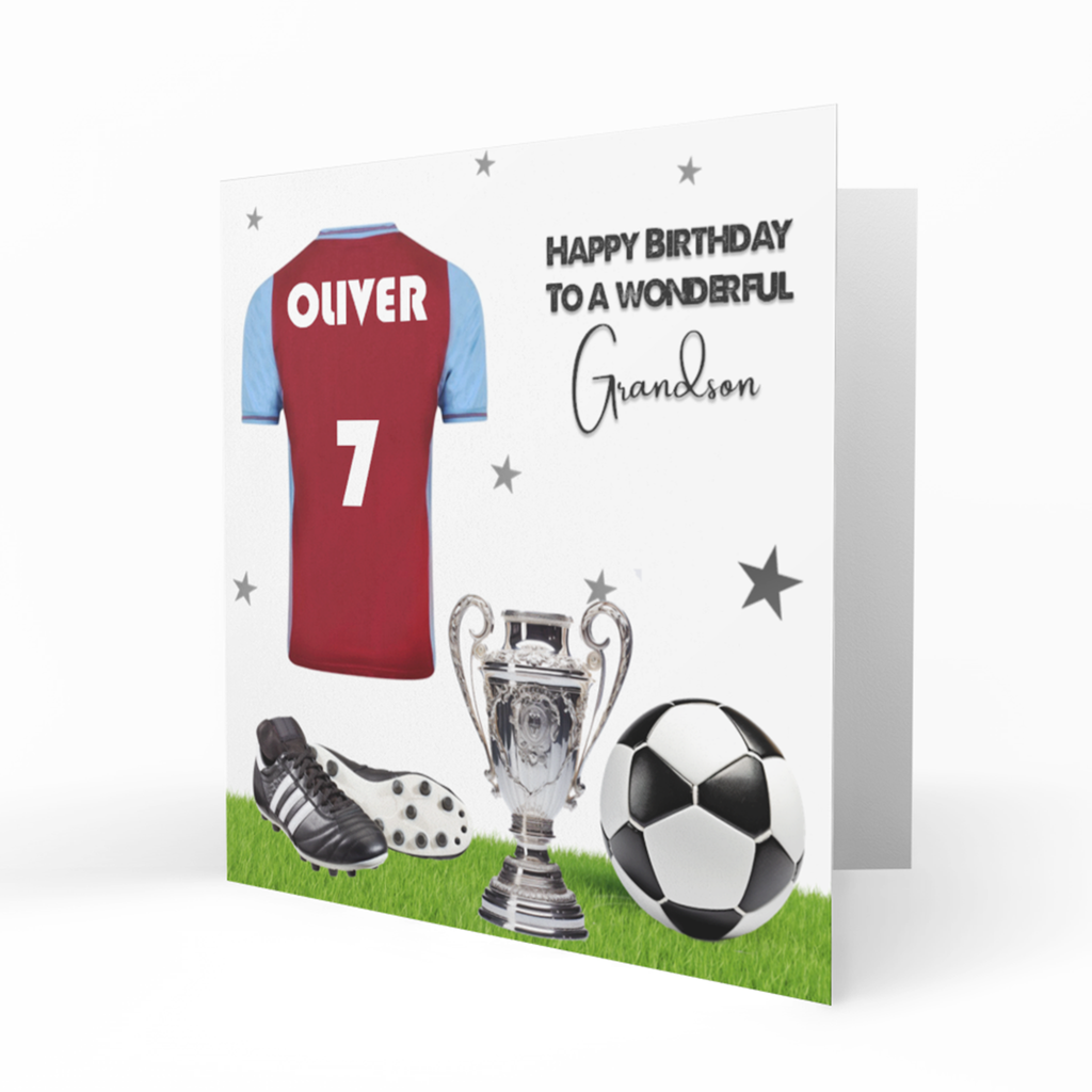 Personalised Birthday Card - Claret and Blue Football Shirt