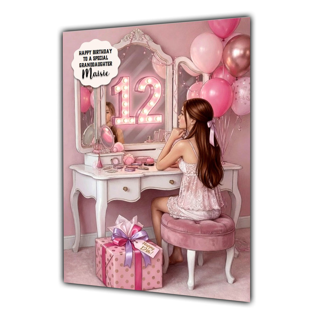 12th Birthday Card Beauty Girl, Granddaughter, Daughter, Large A5 Size