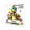Personalised 6th Birthday Card - Green Dinosaur with Sunglasses and Gold Presents