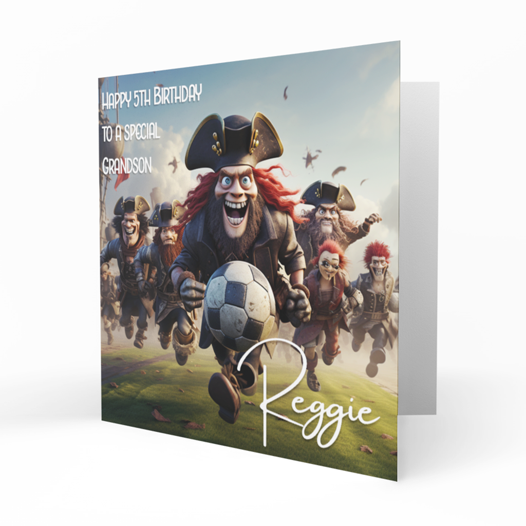 Personalised 5th Birthday Card - Pirates Playing Football