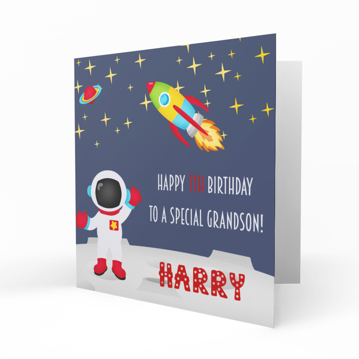 Personalised 7th Birthday Card - Astronaut and Rocket