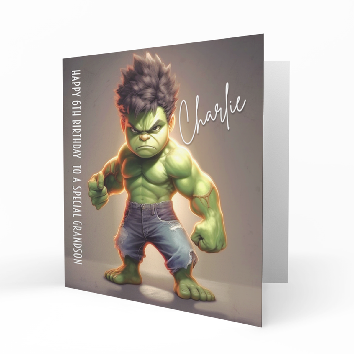 Personalised 6th Birthday Card - Cartoon Green Superhero Boy