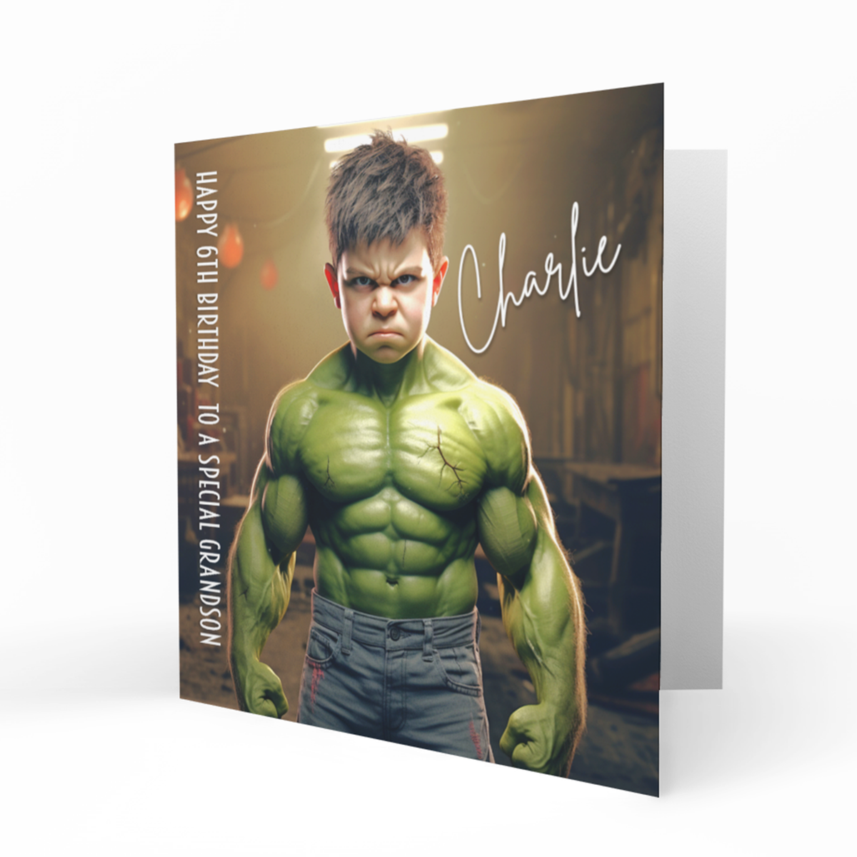 Personalised 6th Birthday Card - Green Superhero Boy