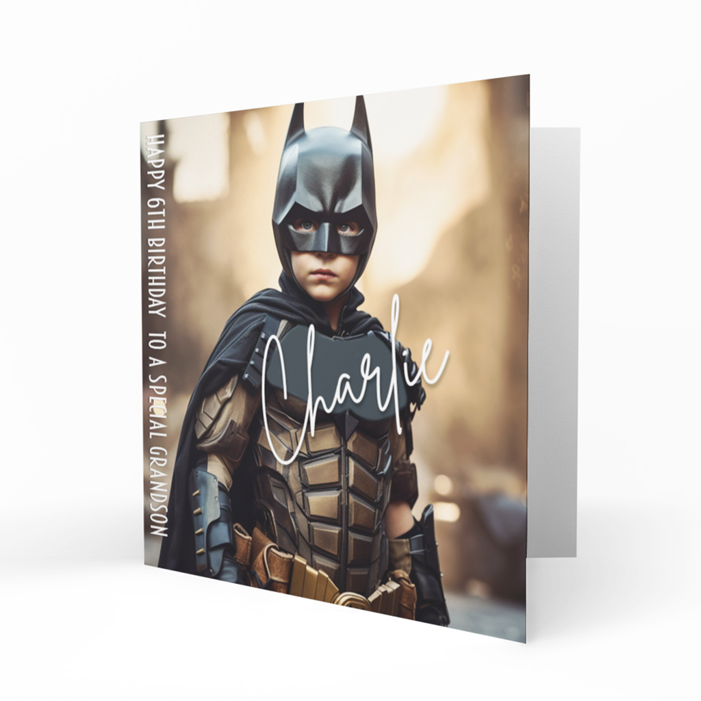 Personalised 6th Birthday Card - Boy in a Batman Suit