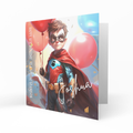 Personalised 6th Birthday Card - Boy in a Blue and Red Superhero Suit