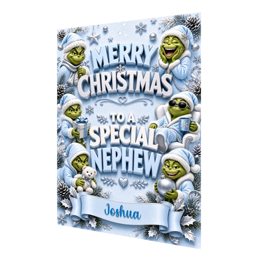 Personalised Christmas Card - Green Christmas Characters in Blue