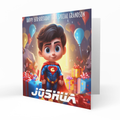 Personalised 6th Birthday Card - Boy Superhero with Presents