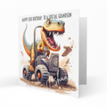 Personalised 6th Birthday Card - Dinosaur Driving a Construction Vehicle
