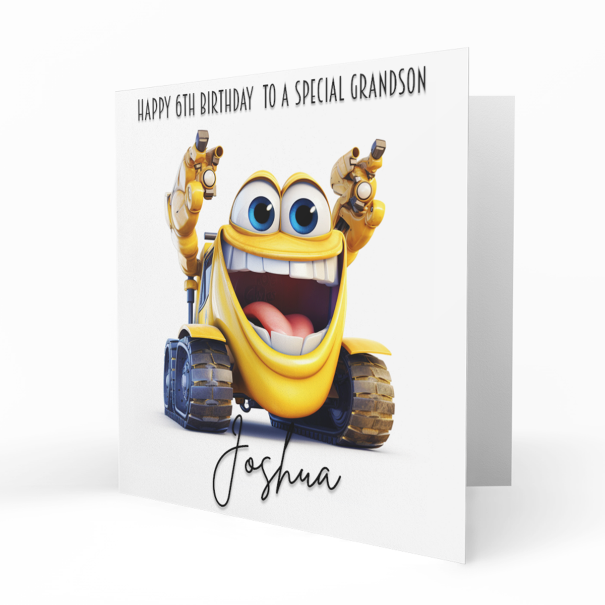 Personalised 6th Birthday Card - Smiling Yellow Digger