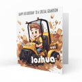 Personalised 6th Birthday Card - Boy Driving a Yellow Digger