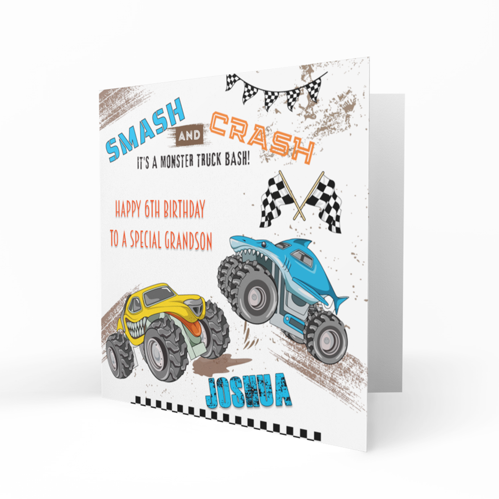 Personalised 6th Birthday Card - Monster Trucks