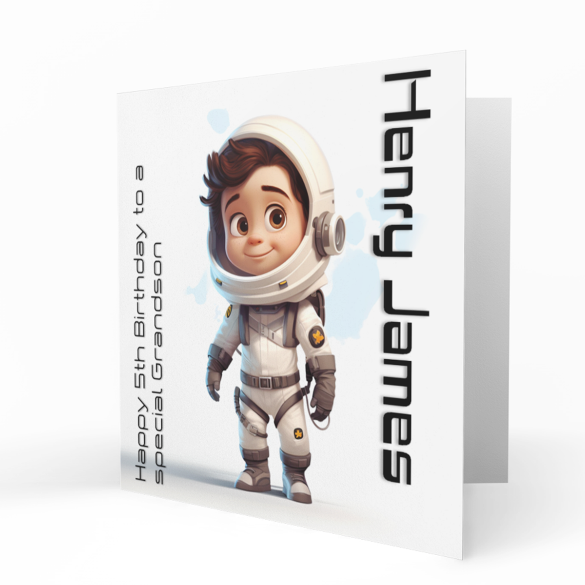 Personalised 5th Birthday Card - Cartoon Boy Astronaut