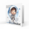 Personalised 5th Birthday Card - Cartoon Boy Astronaut on the Moon