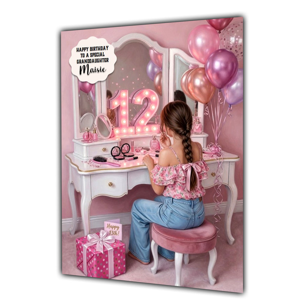 12th Birthday Card Beauty Girl, Granddaughter, Daughter, Large A5 Size