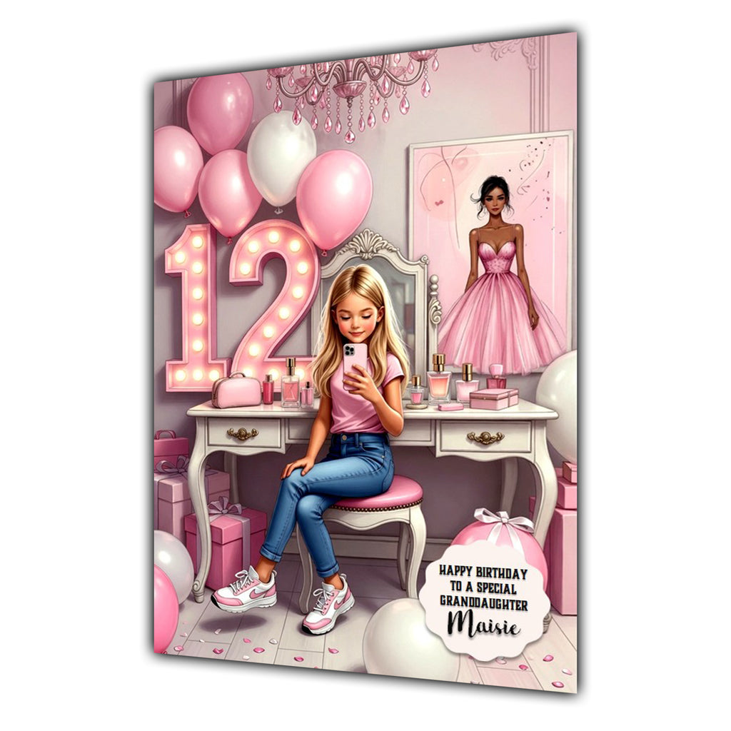 12th Birthday Card Selfie Girl, Granddaughter, Daughter, Large A5 Size